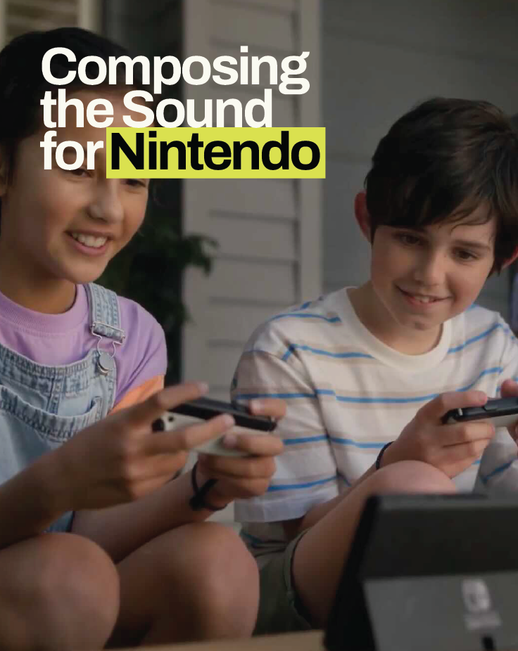 Children playing Nintendo Switch, representing original composition and music created for a Nintendo advertising campaign.