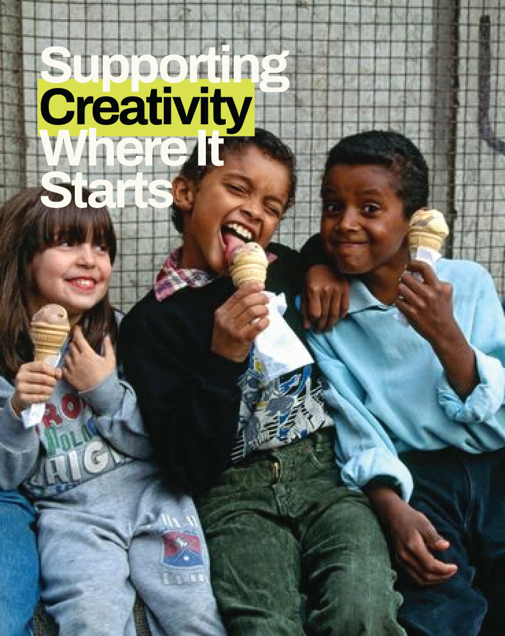 Children enjoying ice cream together, representing creativity, connection, play and MOK'HOUSE's commitment to supporting the next generation.