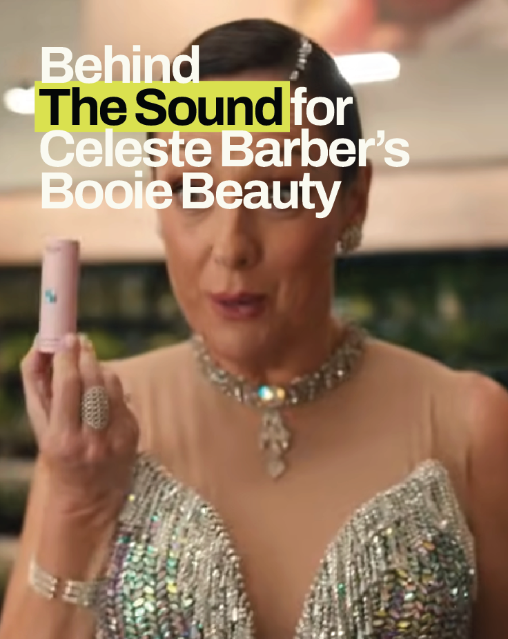 Celeste Barber promoting Booie Beauty, representing original composition, sonic branding and music created for a Woolworths Group advertising campaign.